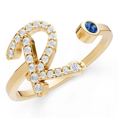 Dainty Initial Letter Birthstone Open Ring – R