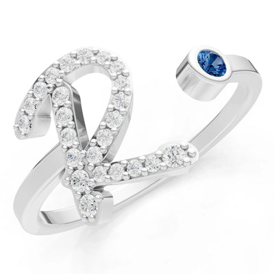Dainty Initial Letter Birthstone Open Ring – R