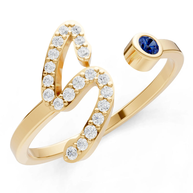 Blue Sapphire Dainty Initial Letter Birthstone Open Ring – S