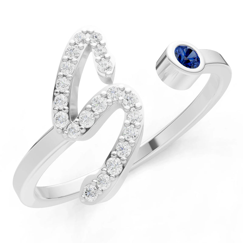 Blue Sapphire Dainty Initial Letter Birthstone Open Ring – S