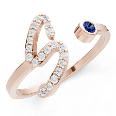 Blue Sapphire Dainty Initial Letter Birthstone Open Ring – S
