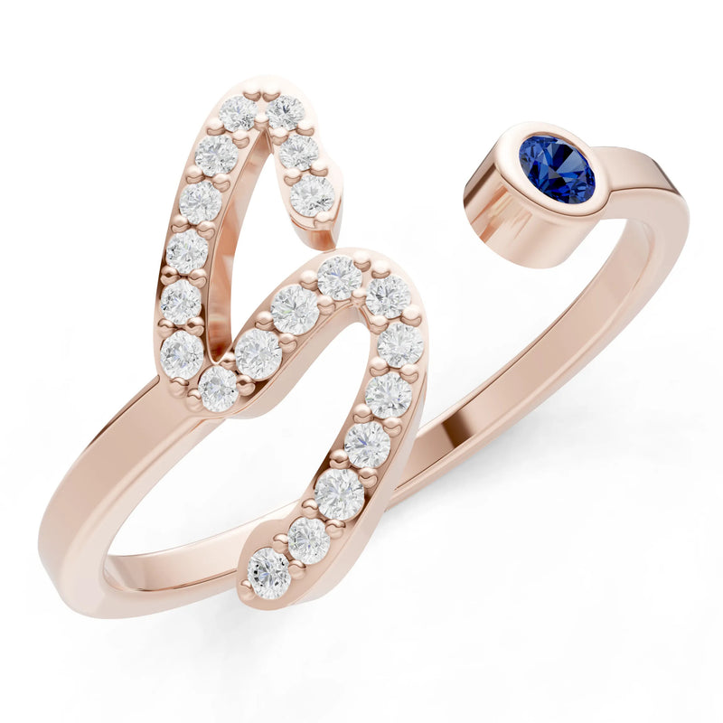 Blue Sapphire Dainty Initial Letter Birthstone Open Ring – S