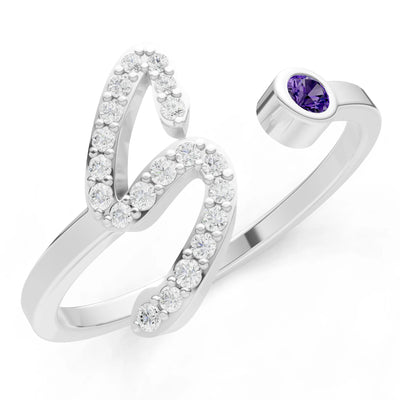 Dainty Initial Letter Birthstone Open Ring – S