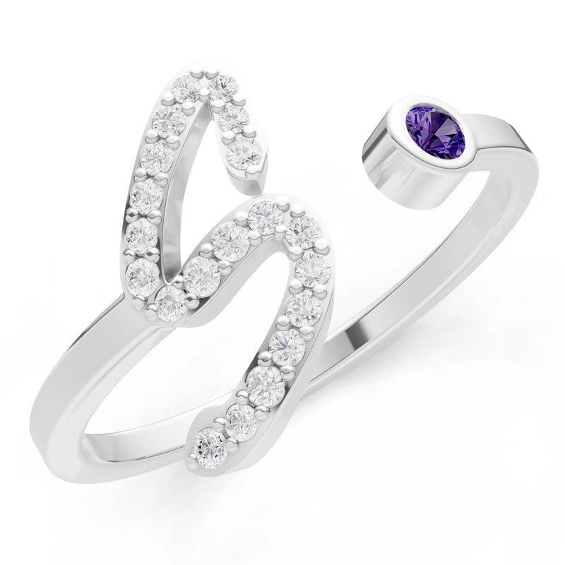Dainty Initial Letter Birthstone Open Ring – S