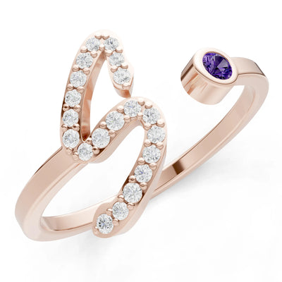 Dainty Initial Letter Birthstone Open Ring – S