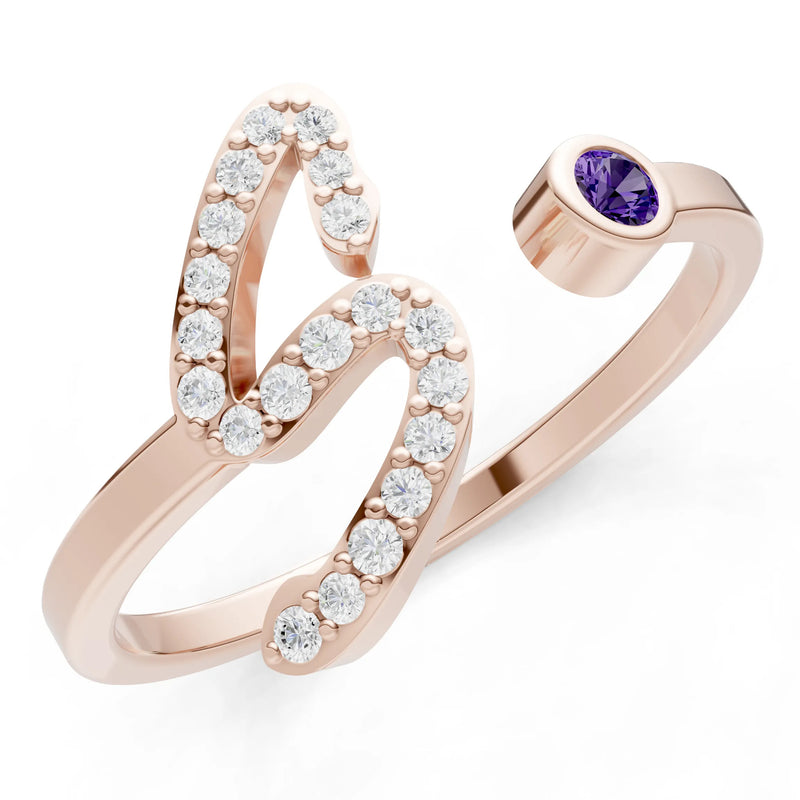 Dainty Initial Letter Birthstone Open Ring – S