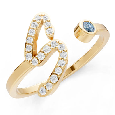 Dainty Initial Letter Birthstone Open Ring – S