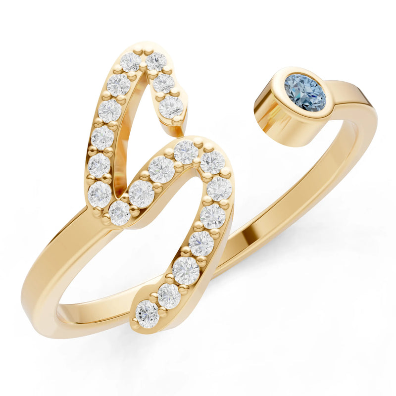 Dainty Initial Letter Birthstone Open Ring – S
