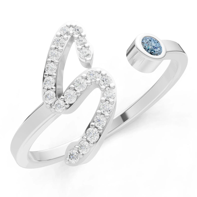Dainty Initial Letter Birthstone Open Ring – S