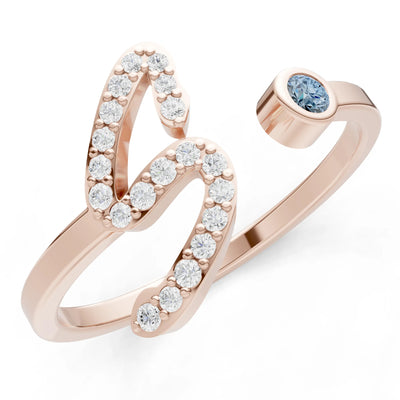 Dainty Initial Letter Birthstone Open Ring – S