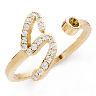 Citrine Dainty Initial Letter Birthstone Open Ring – S