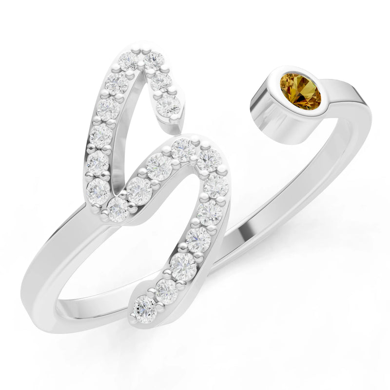 Citrine Dainty Initial Letter Birthstone Open Ring – S