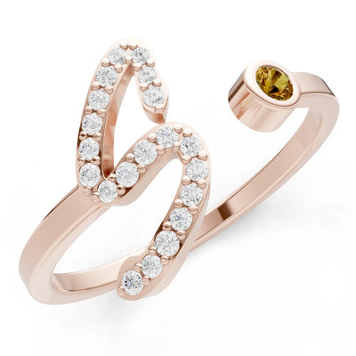 Citrine Dainty Initial Letter Birthstone Open Ring – S
