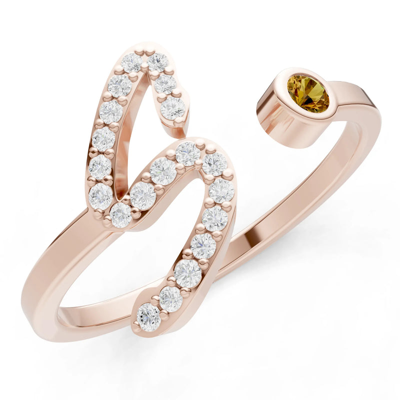 Citrine Dainty Initial Letter Birthstone Open Ring – S