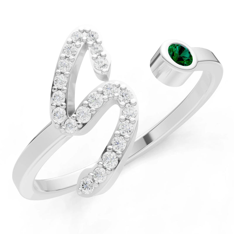 Dainty Initial Letter Birthstone Open Ring – S