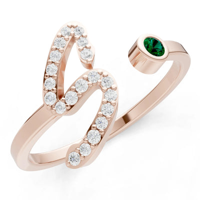 Dainty Initial Letter Birthstone Open Ring – S