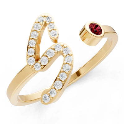Dainty Initial Letter Birthstone Open Ring – S