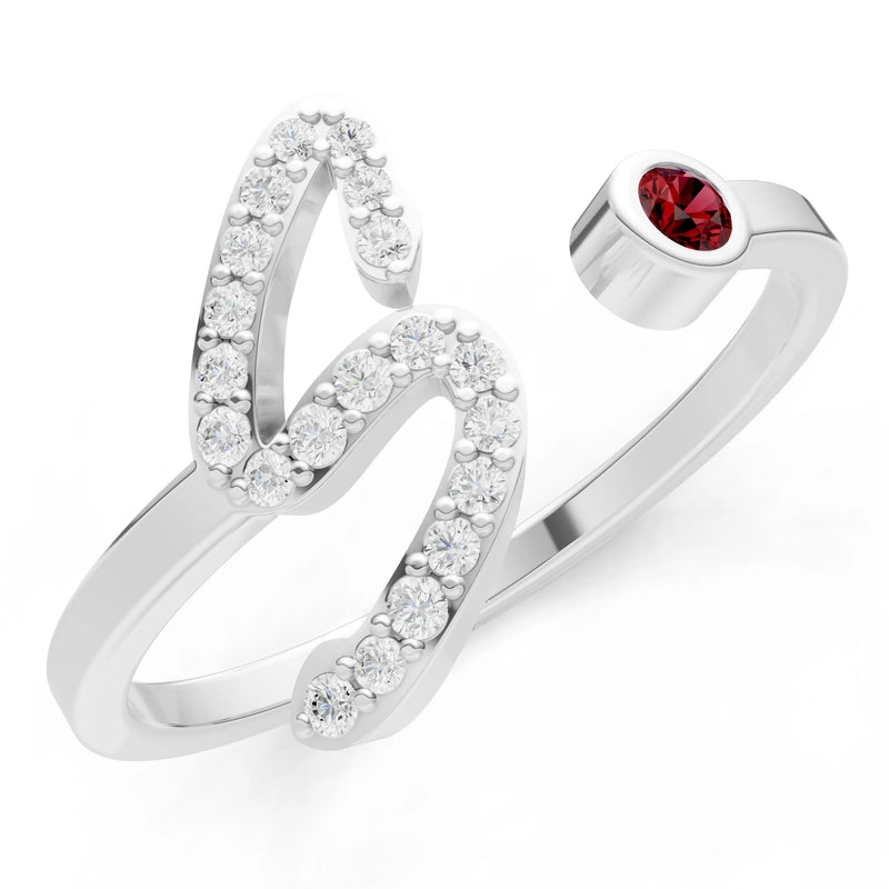 Dainty Initial Letter Birthstone Open Ring – S