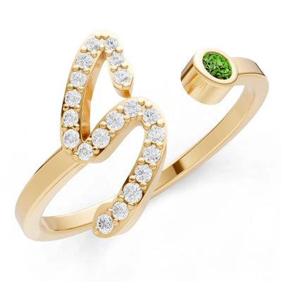 Peridot Dainty Initial Letter Birthstone Open Ring – S