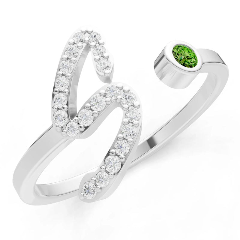 Peridot Dainty Initial Letter Birthstone Open Ring – S
