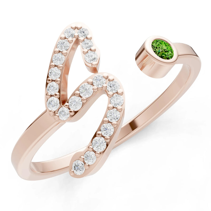 Peridot Dainty Initial Letter Birthstone Open Ring – S