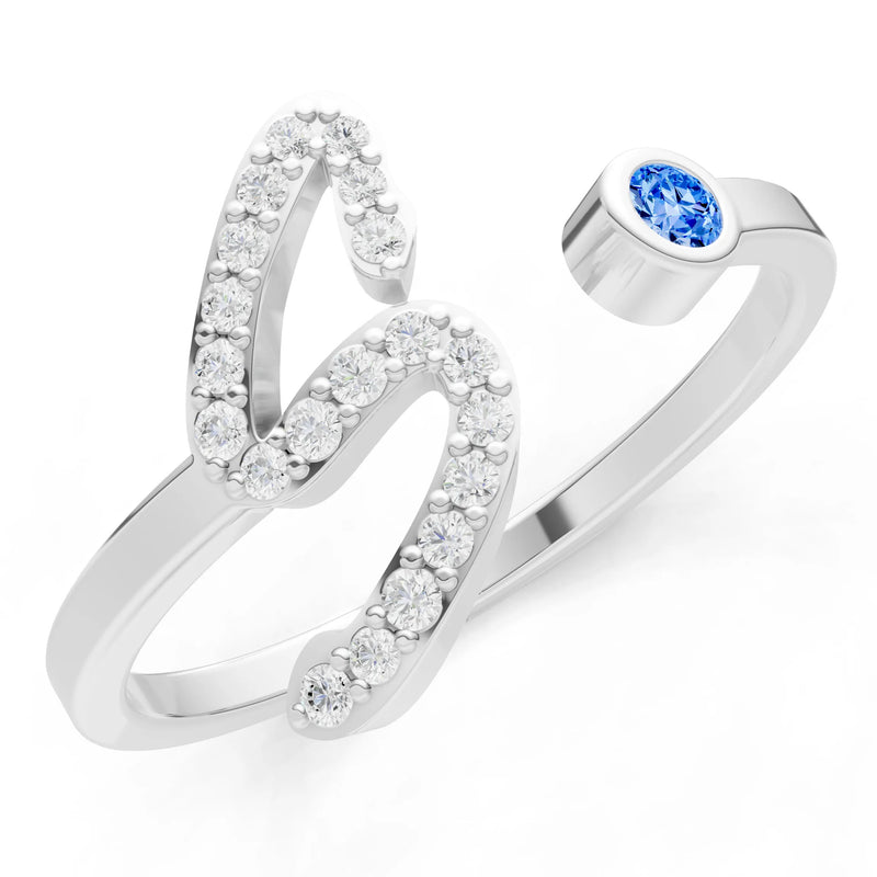 Dainty Initial Letter Birthstone Open Ring – S