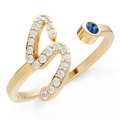London Blue Topaz Dainty Initial Letter Birthstone Open Ring – S