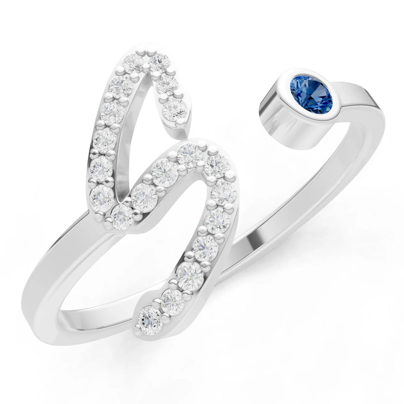 London Blue Topaz Dainty Initial Letter Birthstone Open Ring – S
