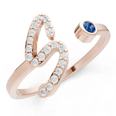 London Blue Topaz Dainty Initial Letter Birthstone Open Ring – S