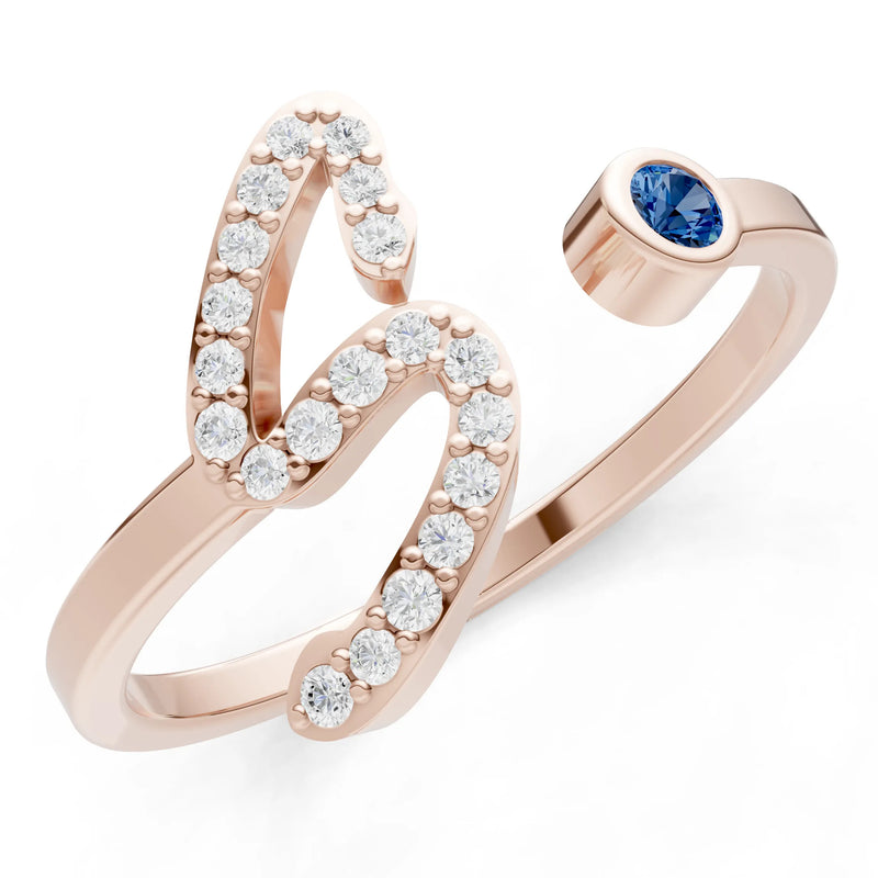 London Blue Topaz Dainty Initial Letter Birthstone Open Ring – S