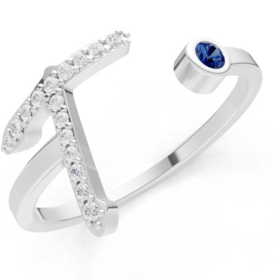 Dainty Initial Letter Birthstone Open Ring – T