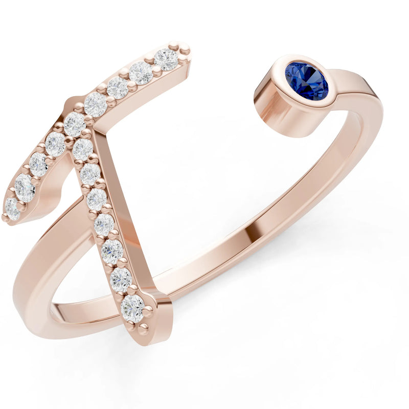 Dainty Initial Letter Birthstone Open Ring – T
