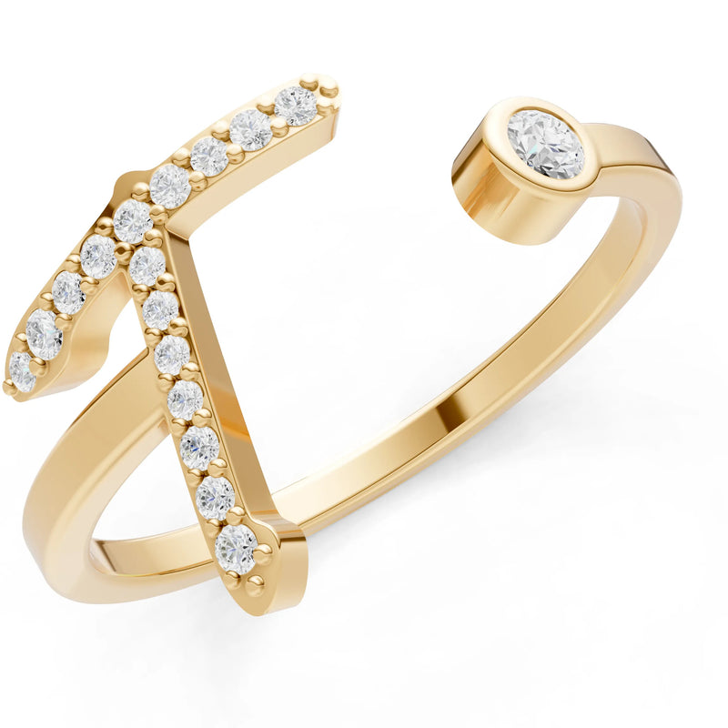 Dainty Initial Letter Birthstone Open Ring – T