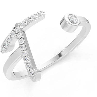 Dainty Initial Letter Birthstone Open Ring – T