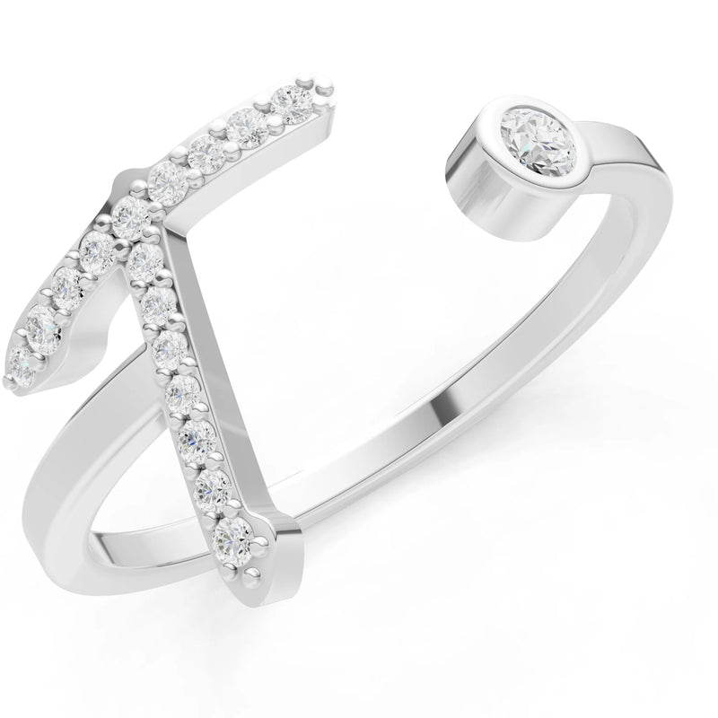 Dainty Initial Letter Birthstone Open Ring – T