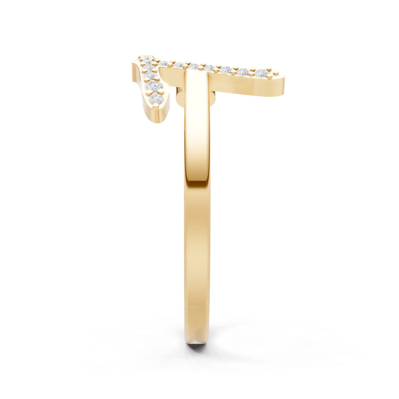 Dainty Initial Letter Birthstone Open Ring – T