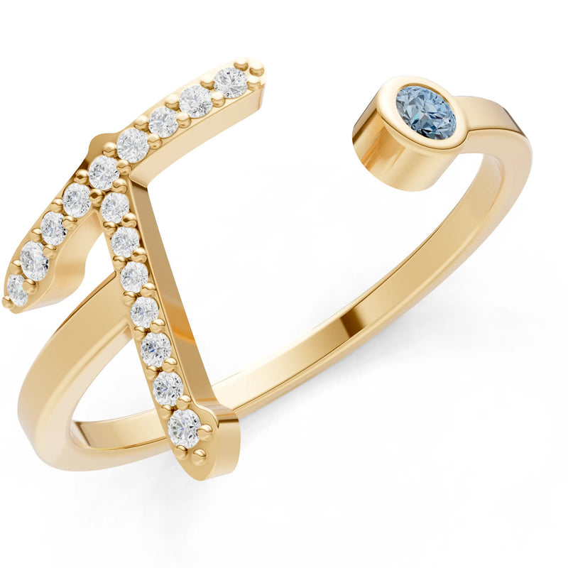 Dainty Initial Letter Birthstone Open Ring – T
