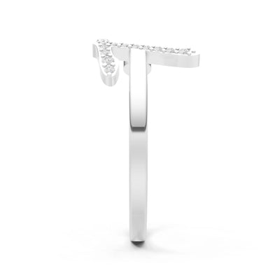 Dainty Initial Letter Birthstone Open Ring – T