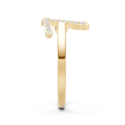 Citrine Dainty Initial Letter Birthstone Open Ring – T