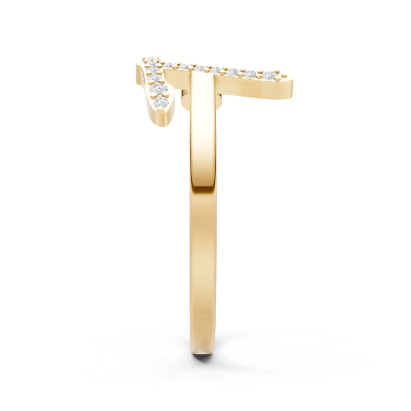 Citrine Dainty Initial Letter Birthstone Open Ring – T