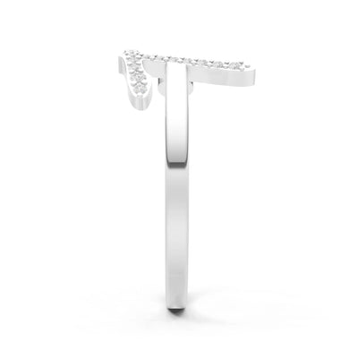 Dainty Initial Letter Birthstone Open Ring – T