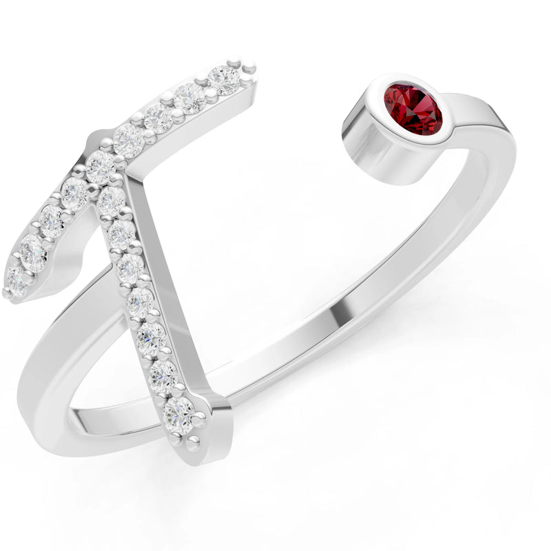 Dainty Initial Letter Birthstone Open Ring – T