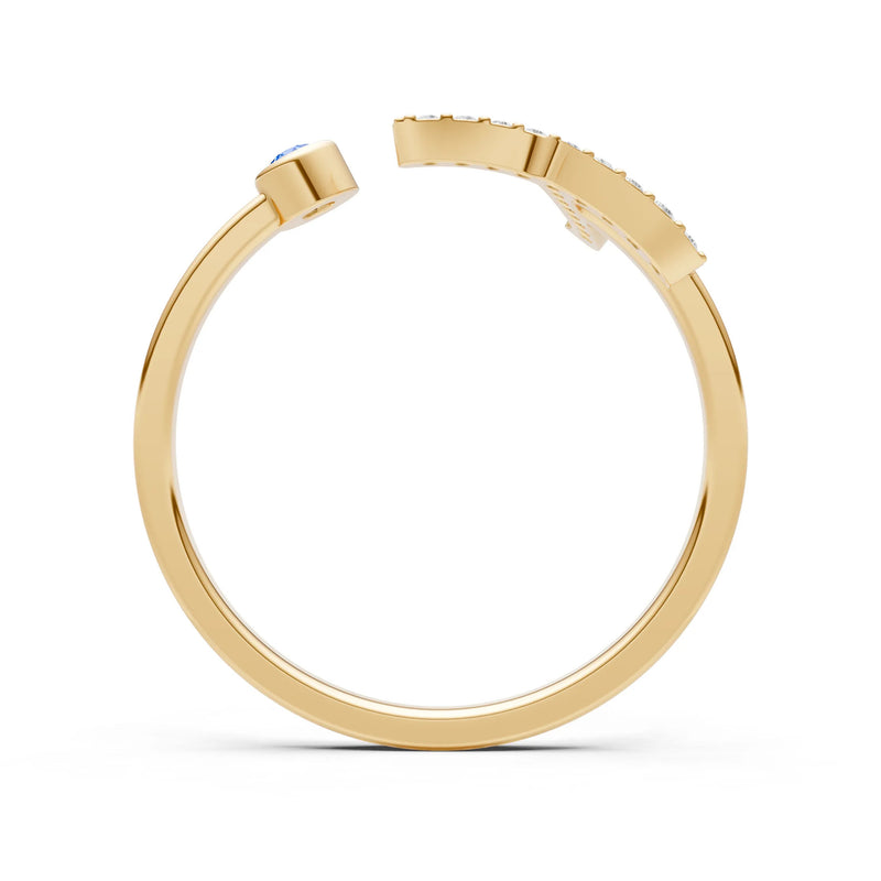 Dainty Initial Letter Birthstone Open Ring – T