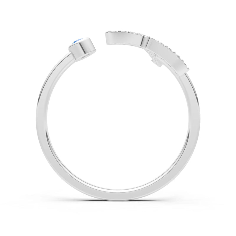 Dainty Initial Letter Birthstone Open Ring – T