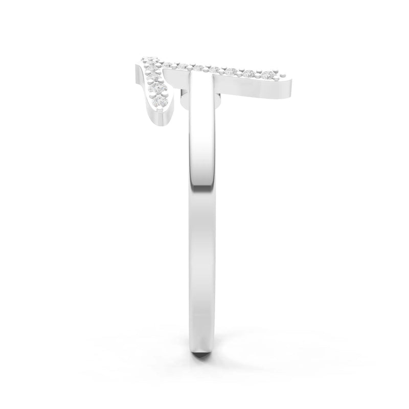 Dainty Initial Letter Birthstone Open Ring – T