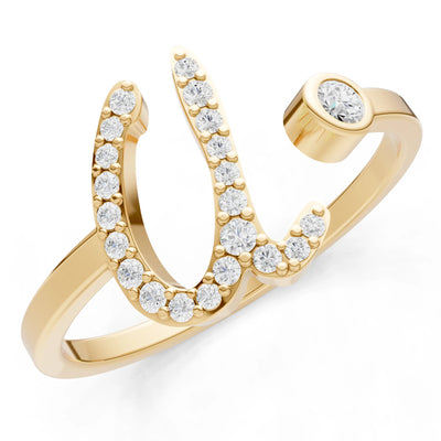 Dainty Initial Letter Birthstone Open Ring – U