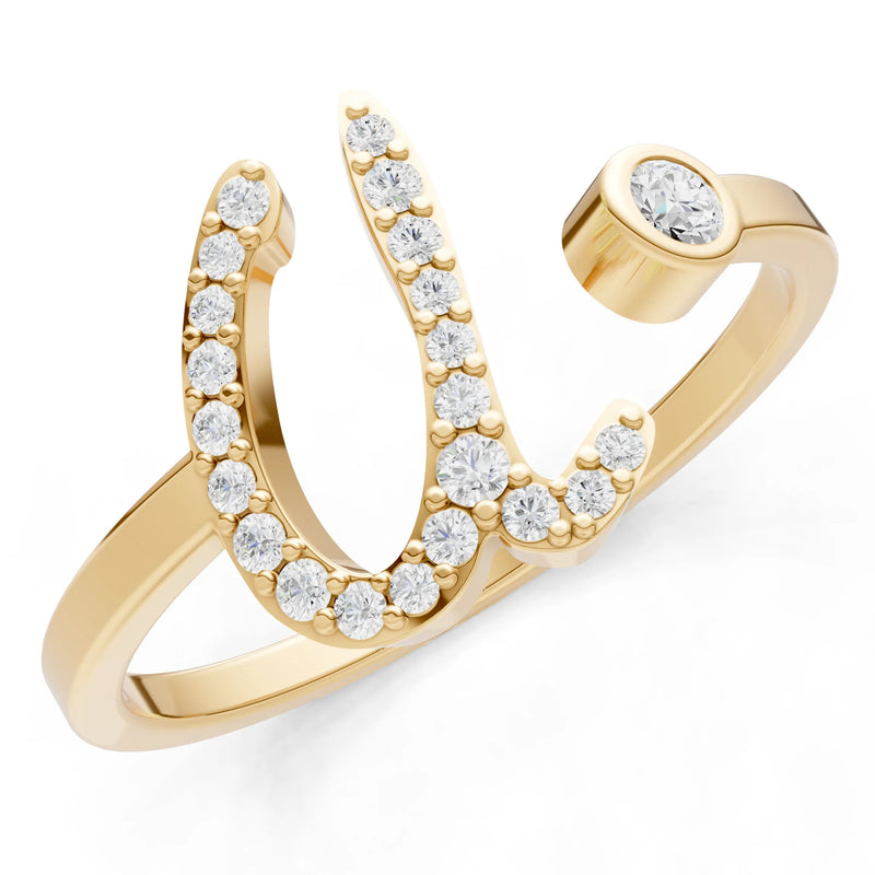 Dainty Initial Letter Birthstone Open Ring – U