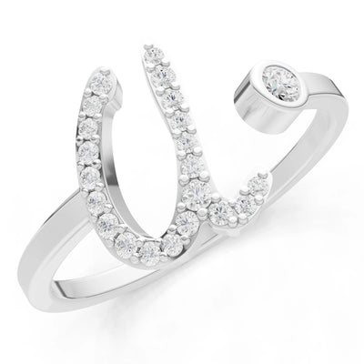 Dainty Initial Letter Birthstone Open Ring – U
