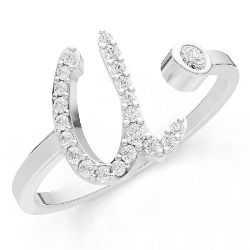 Dainty Initial Letter Birthstone Open Ring – U