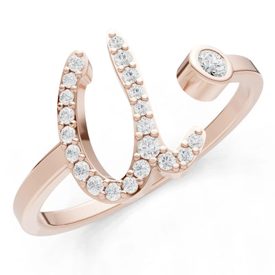 Dainty Initial Letter Birthstone Open Ring – U